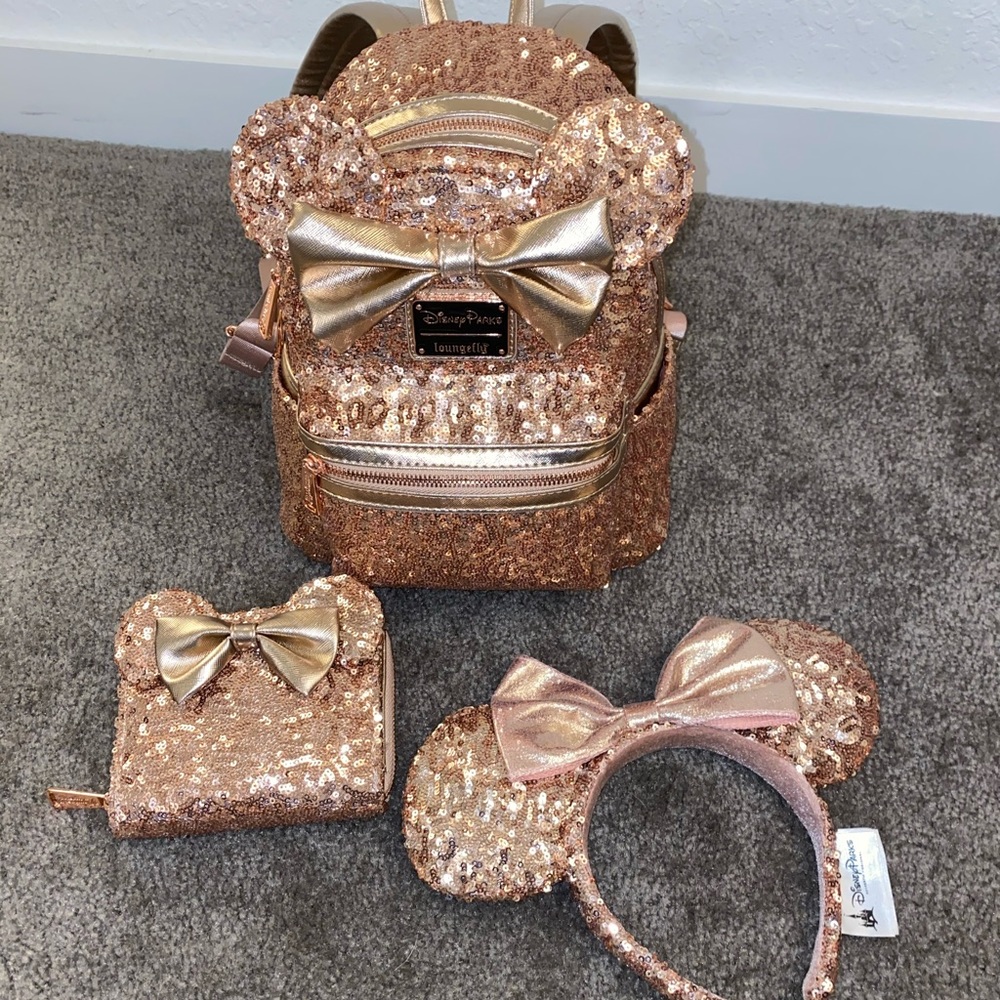 Rose Gold Disney Loungefly backpack set